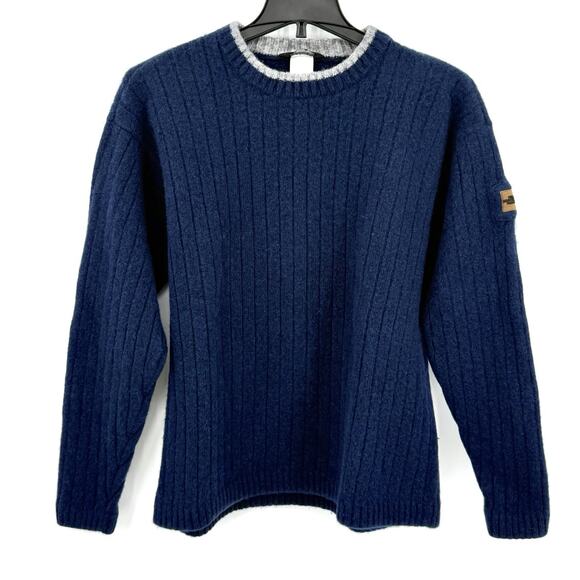 The North Face Sweater Men's Large Blue 100% Wool Crewneck Sweater Pullover READ - Picture 1 of 9